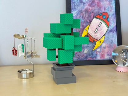 Pixelated Tree Decor – Block Style Tree in Pot, Gamer Gift