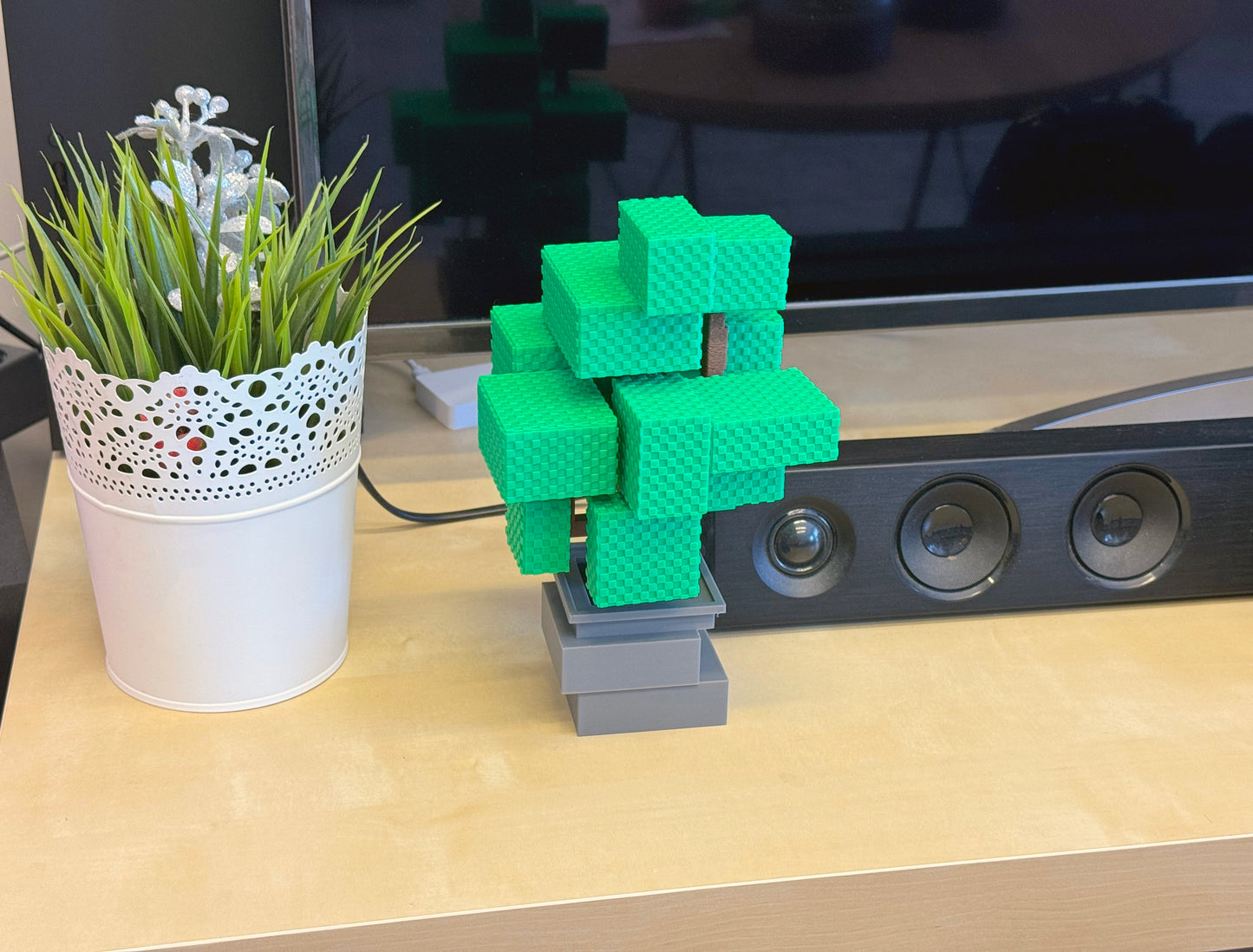 Pixelated Tree Decor – Block Style Tree in Pot, Gamer Gift