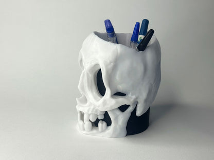 Cartoon Skull Pen Holder – 3D-Printed Desk Organizer, Halloween Pencil Cup, Creepy-Cute Gift for Office & Home